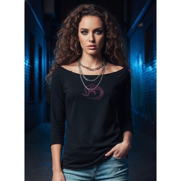 Smudge Tops - Vtg 90s NWT Smudge Black Studded Aquarius Tee | Dark Academia Grunge Y2K Indie M
